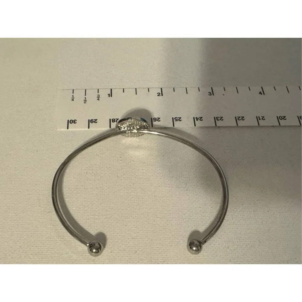90's Vintage Womens Floral Silver Tone Bangle Bracelet Dainty Minimalist Western